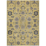 8' X 10' Yellow Gray And Charcoal Oriental Washable Indoor Outdoor Area Rug