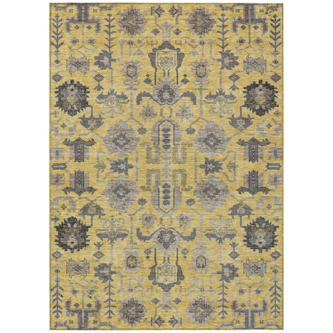 8' X 10' Yellow Gray And Charcoal Oriental Washable Indoor Outdoor Area Rug