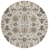 8' Ivory Beige And Taupe Round Oriental Washable Indoor Outdoor Area Rug