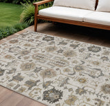 8' X 10' Ivory Beige And Taupe Oriental Washable Indoor Outdoor Area Rug