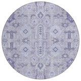 8' Lavender Purple And Gray Round Oriental Washable Indoor Outdoor Area Rug