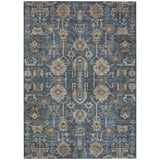 5' X 8' Navy Blue Beige And Taupe Oriental Washable Indoor Outdoor Area Rug