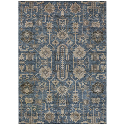 8' X 10' Navy Blue Beige And Taupe Oriental Washable Indoor Outdoor Area Rug