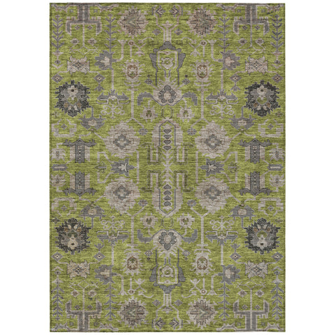 3' X 5' Olive Green Gray And Charcoal Oriental Washable Indoor Outdoor Area Rug