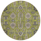 8' Olive Green Gray And Charcoal Round Oriental Washable Indoor Outdoor Area Rug