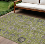 8' X 10' Olive Green Gray And Charcoal Oriental Washable Indoor Outdoor Area Rug