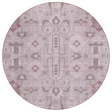 8' Pink Mauve And Blush Round Oriental Washable Indoor Outdoor Area Rug