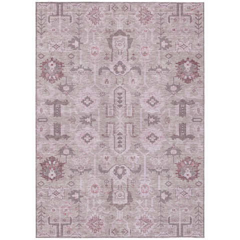 8' X 10' Pink Mauve And Blush Oriental Washable Indoor Outdoor Area Rug