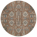 8' Brown Gray And Charcoal Round Oriental Washable Indoor Outdoor Area Rug