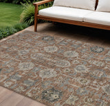 8' X 10' Brown Gray And Charcoal Oriental Washable Indoor Outdoor Area Rug