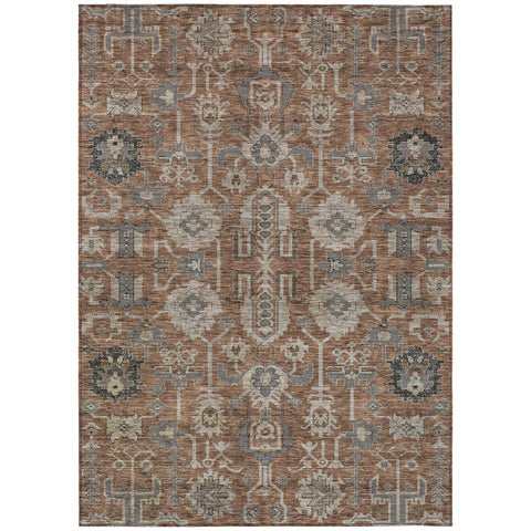 8' X 10' Brown Gray And Charcoal Oriental Washable Indoor Outdoor Area Rug