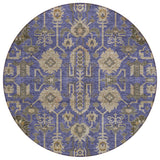 8' Purple Beige And Taupe Round Oriental Washable Indoor Outdoor Area Rug