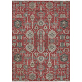 5' X 8' Red Beige And Charcoal Oriental Washable Indoor Outdoor Area Rug