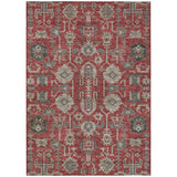 8' X 10' Red Beige And Charcoal Oriental Washable Indoor Outdoor Area Rug