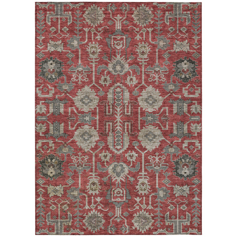 8' X 10' Red Beige And Charcoal Oriental Washable Indoor Outdoor Area Rug