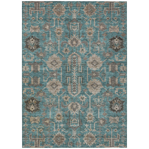3' X 5' Teal Blue Aqua And Beige Oriental Washable Indoor Outdoor Area Rug