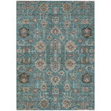 5' X 8' Teal Blue Aqua And Beige Oriental Washable Indoor Outdoor Area Rug