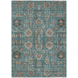 8' X 10' Teal Blue Aqua And Beige Oriental Washable Indoor Outdoor Area Rug