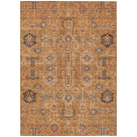 5' X 8' Terra Cotta Beige And Gray Oriental Washable Indoor Outdoor Area Rug