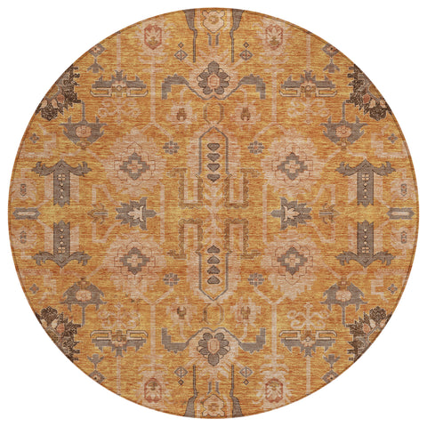 8' Terra Cotta Beige And Gray Round Oriental Washable Indoor Outdoor Area Rug
