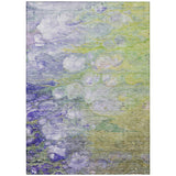 5' X 8' Artichoke Green Purple And Lilac Abstract Washable Indoor Outdoor Area Rug