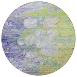 8' Artichoke Green Purple And Lilac Round Abstract Washable Indoor Outdoor Area Rug