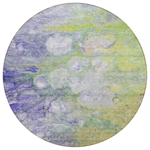 8' Artichoke Green Purple And Lilac Round Abstract Washable Indoor Outdoor Area Rug