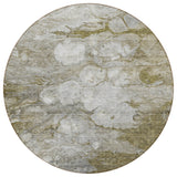 8' Brown Taupe And Ivory Round Abstract Washable Indoor Outdoor Area Rug
