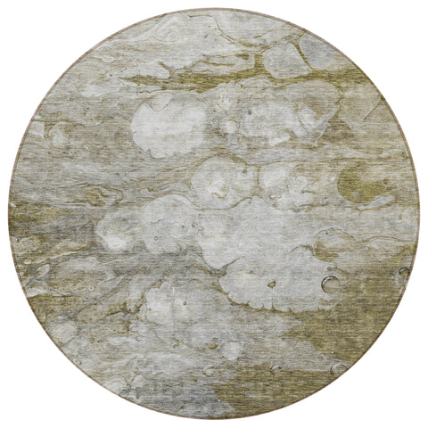 8' Brown Taupe And Ivory Round Abstract Washable Indoor Outdoor Area Rug