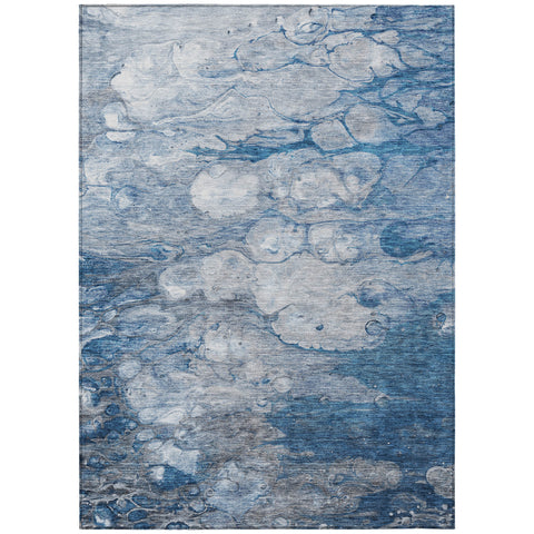 3' X 5' Denim Blue And Sky Blue Abstract Washable Indoor Outdoor Area Rug