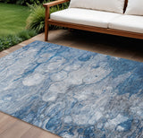 8' X 10' Denim Blue And Sky Blue Abstract Washable Indoor Outdoor Area Rug