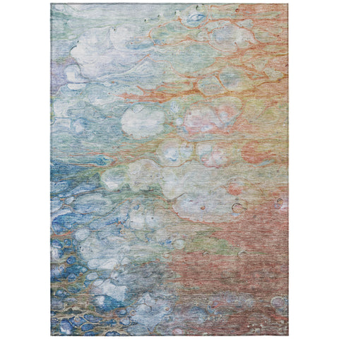 8' X 10' Copper Blue And Artichoke Green Abstract Washable Indoor Outdoor Area Rug