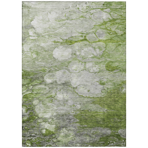 8' X 10' Olive Green And Gray Abstract Washable Indoor Outdoor Area Rug