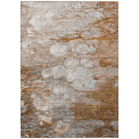 5' X 8' Terra Cotta Gray And Silver Abstract Washable Indoor Outdoor Area Rug