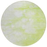 8' Artichoke Green And Ivory Round Abstract Washable Indoor Outdoor Area Rug