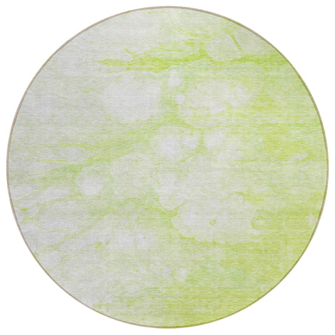 8' Artichoke Green And Ivory Round Abstract Washable Indoor Outdoor Area Rug