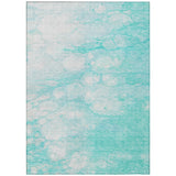 3' X 5' Aqua Ivory And Teal Blue Abstract Washable Indoor Outdoor Area Rug