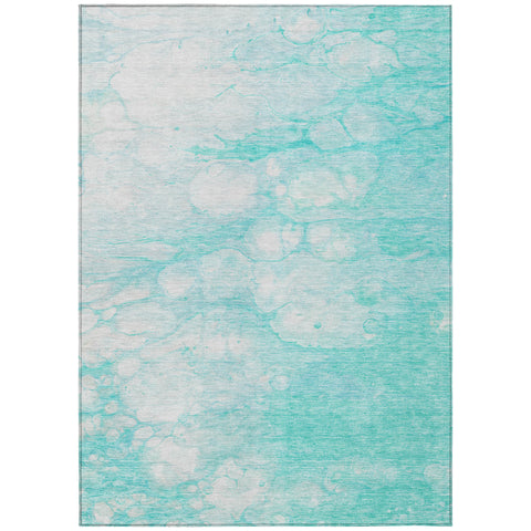 3' X 5' Aqua Ivory And Teal Blue Abstract Washable Indoor Outdoor Area Rug