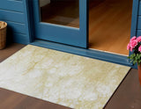 3' X 5' Beige Taupe And Artichoke Green Abstract Washable Indoor Outdoor Area Rug