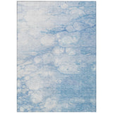3' X 5' Sky Blue Denim Blue And Silver Abstract Washable Indoor Outdoor Area Rug