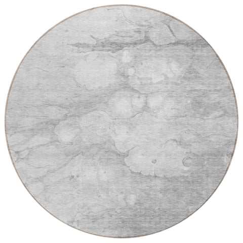 8' Silver Gray And Ivory Round Abstract Washable Indoor Outdoor Area Rug