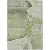 5' X 8' Artichoke Green And Gray Floral Washable Indoor Outdoor Area Rug