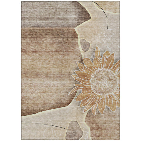 5' X 8' Brown Beige And Taupe Floral Washable Indoor Outdoor Area Rug