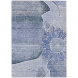 8' X 10' Sky Blue And Indigo Floral Washable Indoor Outdoor Area Rug
