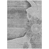 3' X 5' Gray Silver And Charcoal Floral Washable Indoor Outdoor Area Rug