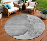 8' Gray Silver And Charcoal Round Floral Washable Indoor Outdoor Area Rug