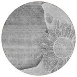 8' Gray Silver And Charcoal Round Floral Washable Indoor Outdoor Area Rug