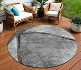 8' Gray Chocolate And Silver Round Abstract Washable Indoor Outdoor Area Rug