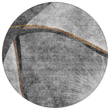 8' Gray Chocolate And Silver Round Abstract Washable Indoor Outdoor Area Rug