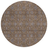 8' Chocolate And Gray Round Floral Washable Indoor Outdoor Area Rug